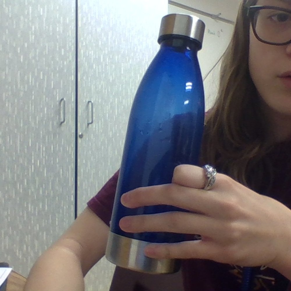 clear blue water bottle